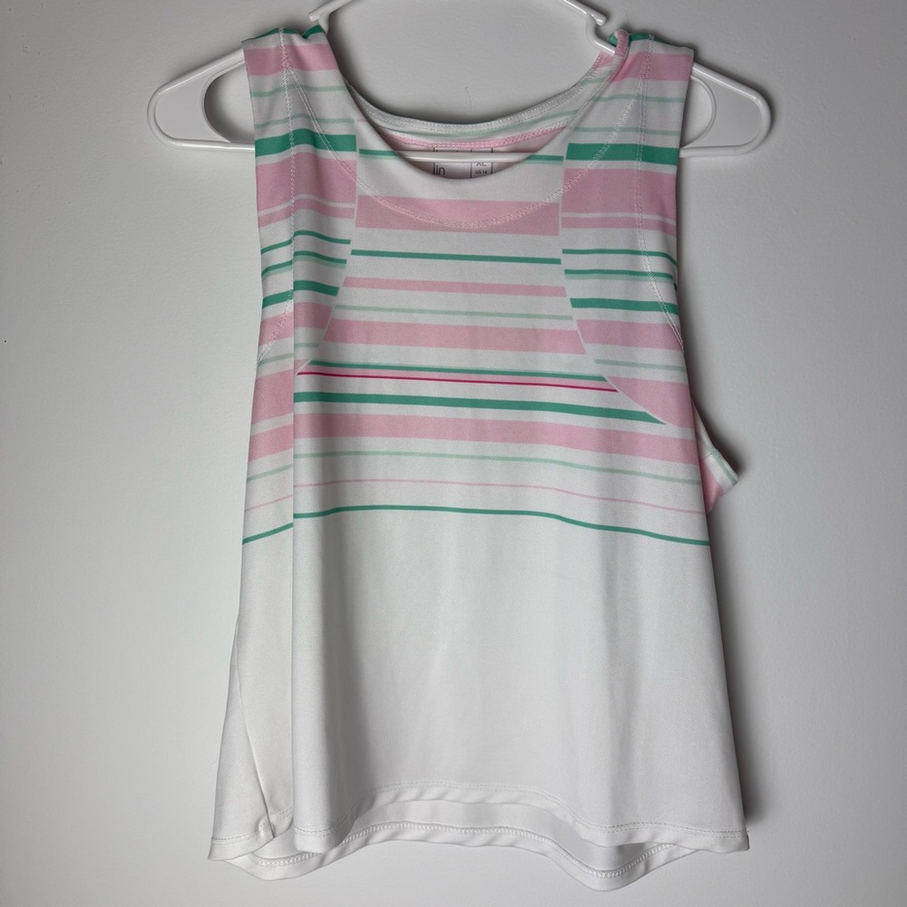 Lucky in Love Deco In Love White Tank Top with Pink and Mint Stripes